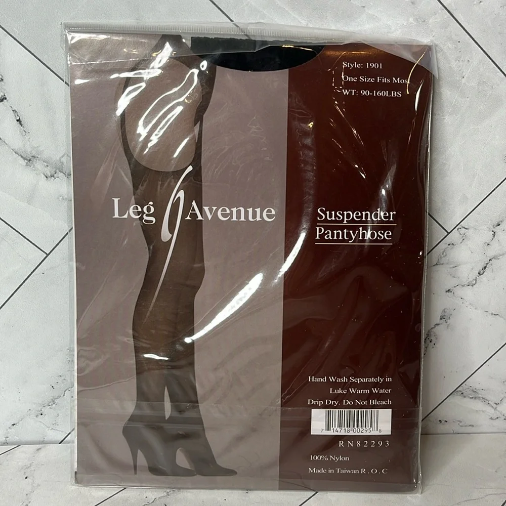 NWT Leg Avenue Black Sheer Suspender Hose O/S Misses 2 Pair NEW WITH TAGS